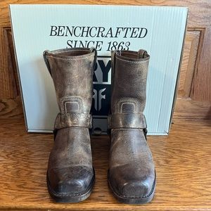 Mens Frye Harness Boots Size 9.5M Distressed Brown Color
